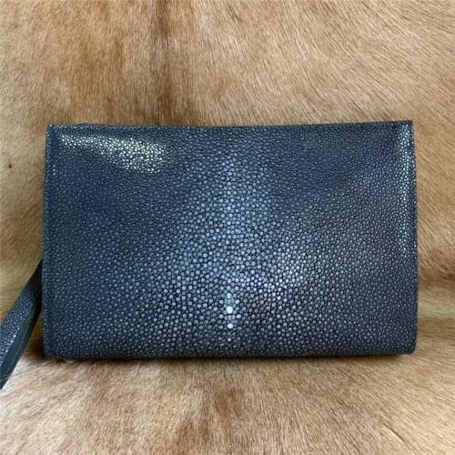 Business Style Authentic Exotic Sand Stingray Skin Mens Clutch Purse Large Card Holders Genuine Leather Male Wristlets Bag