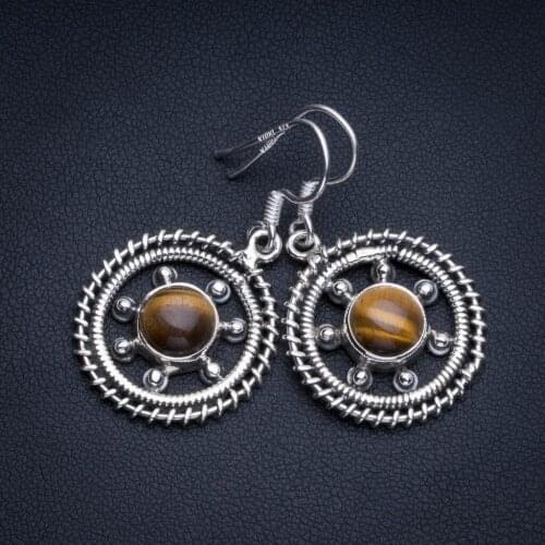 Natural Tiger Eye Boho Style 925 Sterling Silver Drop Earrings 1 1/2" R1883