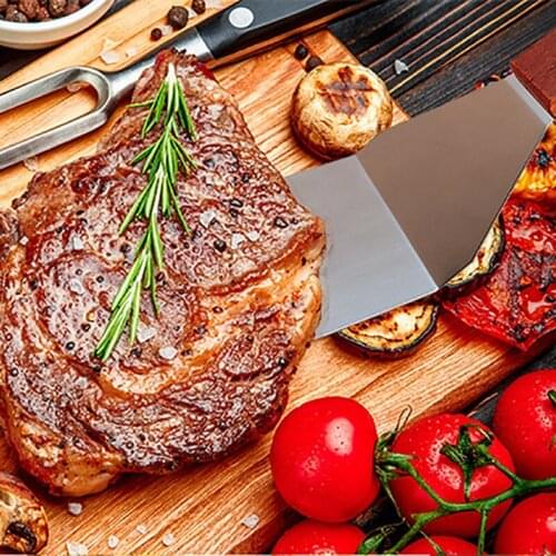 Stainless Steel Flat Frying Spatula with Wooden Handle Pizza Spatula Steak Frying Spatula Cooking Spatula Baking Tools