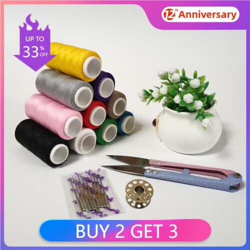 Wholesale 402 Sewing Thread 100% Polyester 2000 Yards 10 Rolls/box Colorful White Black Thread DIY Apparel Sewing Accessory