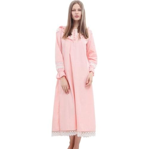 Court Retro Long-sleeved Princess Nightgown 100% Cotton Plus Size Loose Nightgown Home Dress Women Sexy Sleepwear Night Dress