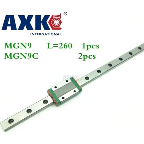 2021 New Axk Cnc Router Parts Linear Rail 1pc 9mm Width Linear Guide Rail 260mm Mgn9 + 2pc Mgn Mgn9c Blocks Carriage For Cnc