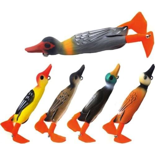 1pcs New Surface Duck Soft Fishing Lures 12g 9.5cm Top Water Bait Floating Baits for Bass Pike Rotating Feet Duck Bionic Bait