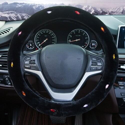QFHETJIE Winter Fashion Plush Car Steering Wheel Cover Diamond Round Universal Wear-resistant Non-slip Fashion Accessories