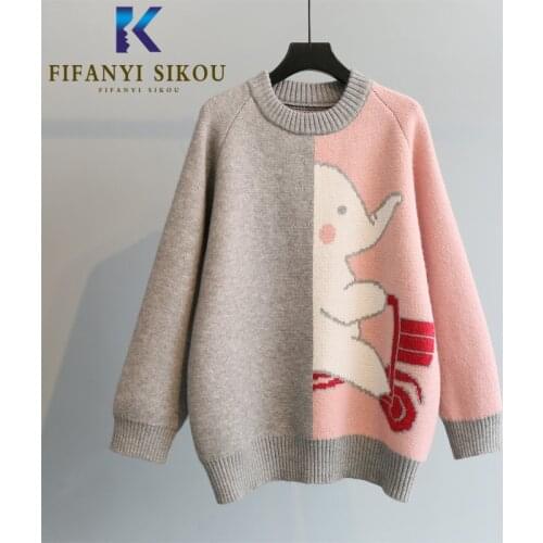 Cartoon Knitted Sweater Women 2020 Autumn Winter Warm Long Sleeve O-Neck Knit Pullover Loose Thick Sweaters Female Jumpers Tops