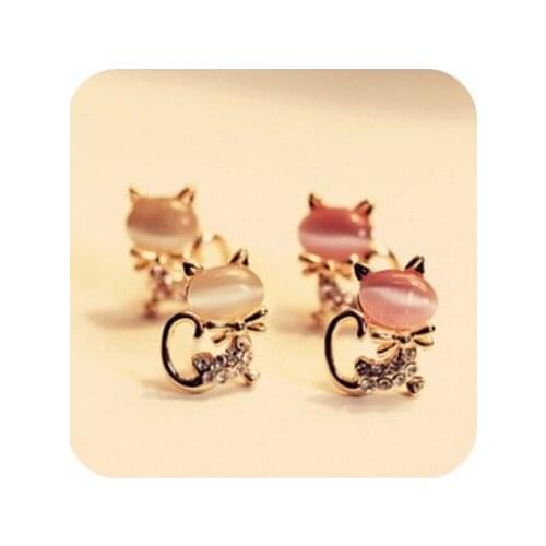 New Fashion Crystal Eyes Cat Earring Cute Fine Black Kitten Animal Brincos Jewelry Piercing Ear Stud Earrings For Women Girl