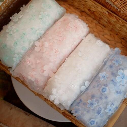 Wide 150cm 50cm/lot 3D Design Flower Pink/Blue/Green Mesh Fabric For Girls' Dress Garment Sewing Decorative Net Fabric X1031