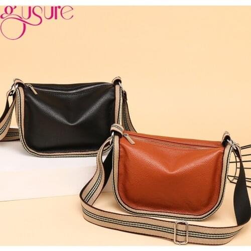 Gusure Small PU Leather Saddle Crossbody Bags Women Vintage Simple Shoulder Bag Female Luxury Branded PU Leather Handbags Purses