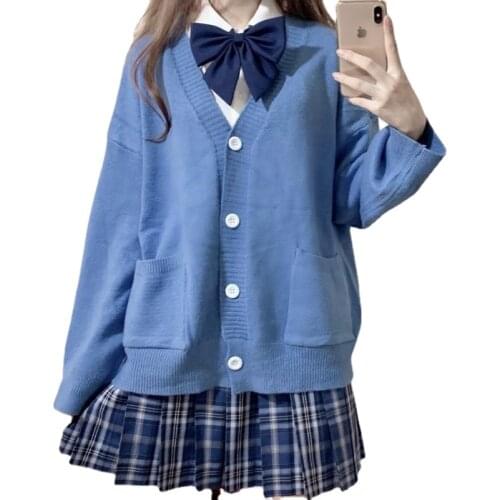 Japanese style sweater spring autumn V-neck cotton knitted sweater JK uniform cardigan multicolor Cosplay womens wear