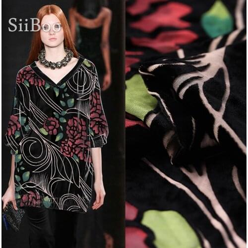 Pastoral floral burnout rayon silk velvet fabric for dress flocking silk tissu tecidos stoffen for sew free shipping SP4828