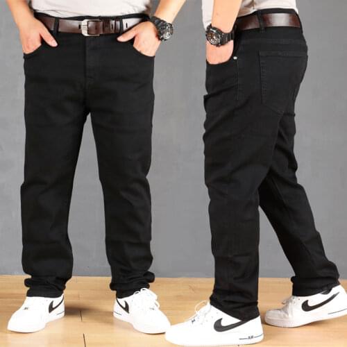 Thin Men Loose Jeans Straight plus Size Baggy Jeans High Waist Stretch Casual Pants Denim Jeans for Men Black Jeans 42,44,46,48