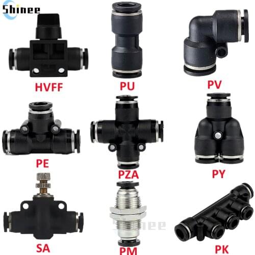 High Quality Black Pneumatic Fitting Pipe Connector Tube Air Quick Fittings 3/4/6/8/10/12/14/16mm PU PY PK PE PV SA HVFF PZA PM