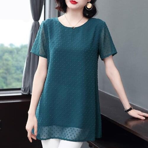 2021 Womens Summer Shirt Short Sleeve Chiffon Blouse Blue Shirts Plus Size Tops Womens Tops and Blouses Women Clothing X90