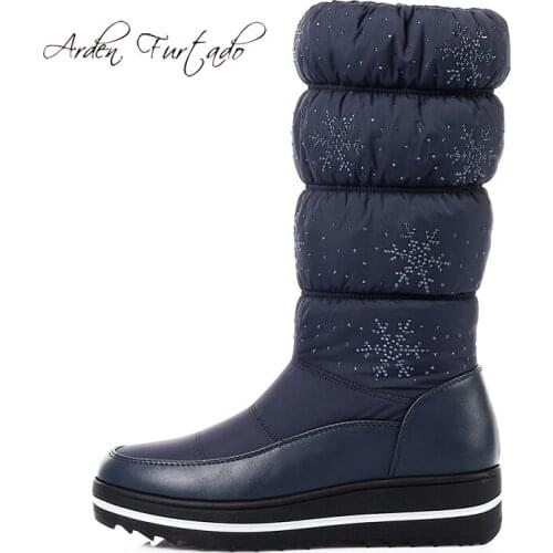 Fashion black womens shoes in winter 2018 platform wedges snow boots warm down boots ladies woman half mid calf boots big size