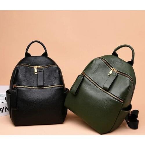 Women Korean Fashion Backpack First Layer Cow Leather Women College Bags Leisure Solid Color High Quality Bagpack Travel Bag