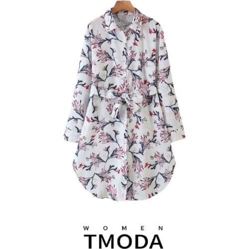 TMODA1053 Za Women 2021 Chic Fashion With Belt Floral Print Mini Shirt Dress Vintage Long Sleeve Button Female Dresses Vestidos