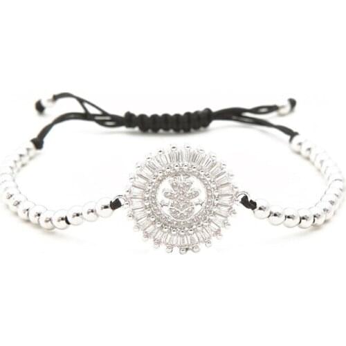 Gold silver micro pave White cz Cubic Zirconia rope adjusted Copper Beads Bracelet ufgg3 Charm Braided Bangles Jewelry Women