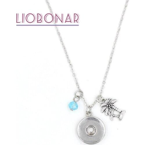 1PC Palm Tree Pendants Necklace 12 Birthstone Charm Ocean Beach Palm Tree Snap Necklace Fit 18mm Button Jewelry