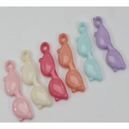 100 Mixed Color Acrylic Sunglasses Charm Pendants 29X9mm Kids Crafts