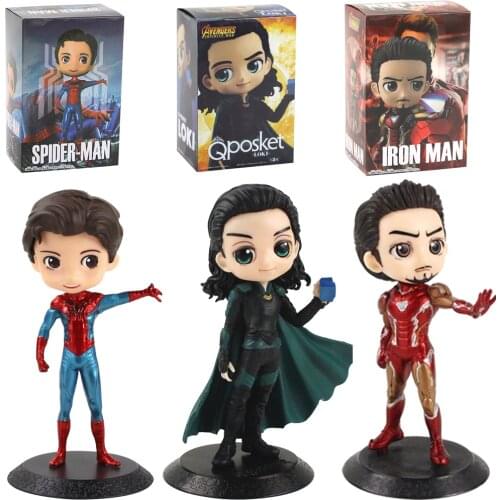 16cm Q Posket Avengers Figure Toys Loki Iron Man Tony Stark Spiderman Endgame Heroes Collectible Model Dolls
