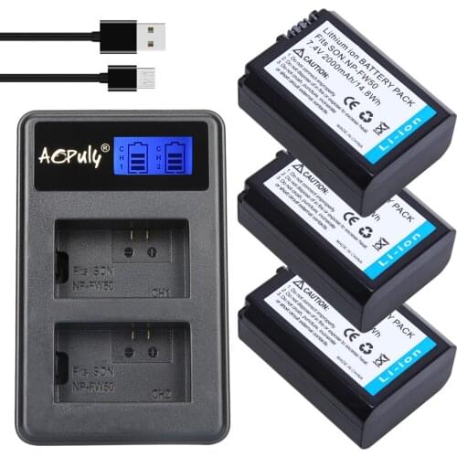 3pc NPFW50 NP-FW50 NP FW50 Camera Battery + Dual Charger for SONY A5000 A5100 A7R A6000 5T 5C 3N A7 NEX6 NEX7 NEX5TL NEX5R NEX5N
