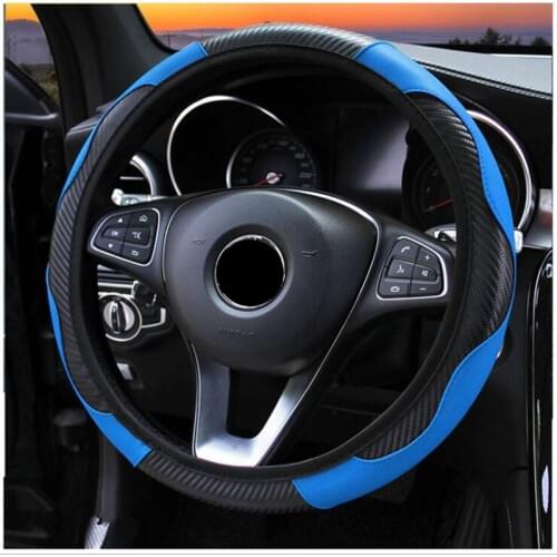 5 Color Breathable Anti Slip PU Leather Carbon Fiber Car Auto Elastic Handmade Skid Proof Steering Wheel Cover Use 36-38cm