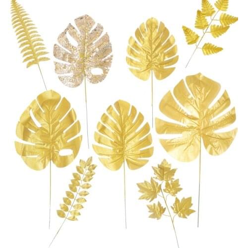 Gold Artificial Palm Leaves Tropical Turtle Leaves Artificial Plant Monstera Photography Decor Leaves Wedding Decorations