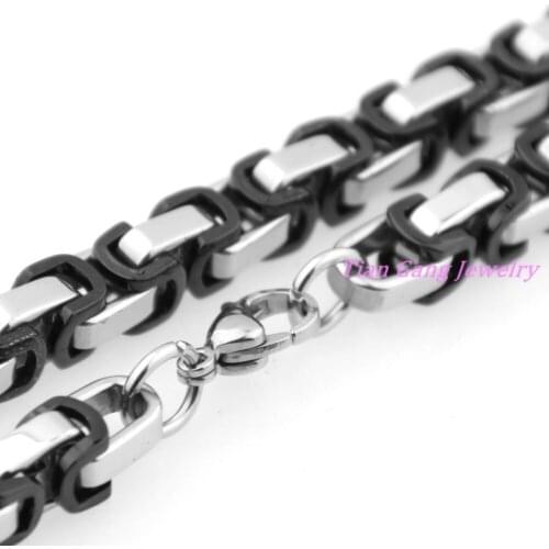 7-40" 316L Stainless Steel Silver Color Black Byzantine Tone Chain Mens Necklace&Bracelet Bangle 8MM Top Design