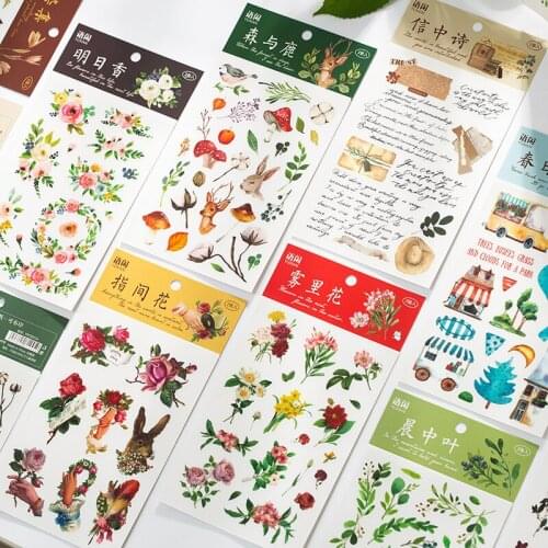 8Kinds Vintage Flower Transfer Sticker DIY Scrapbooking Journal Base Collage Mobile Computer Diary Happy Plan Gift decoration