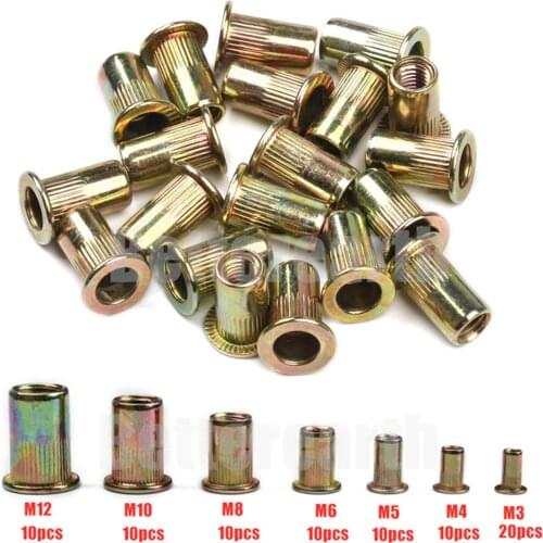 90PCS M3 M4 M5 M6 M8 M10 M12 Carbon Steel Rivnut Flat Head Threaded Rivet Insert Nutsert Cap Rivet Nut