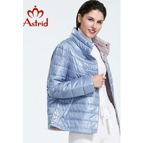 Astrid 2019 Autumn new arrival top blue plus size stand collar short style park with snap button autumn jacket women AM-1999
