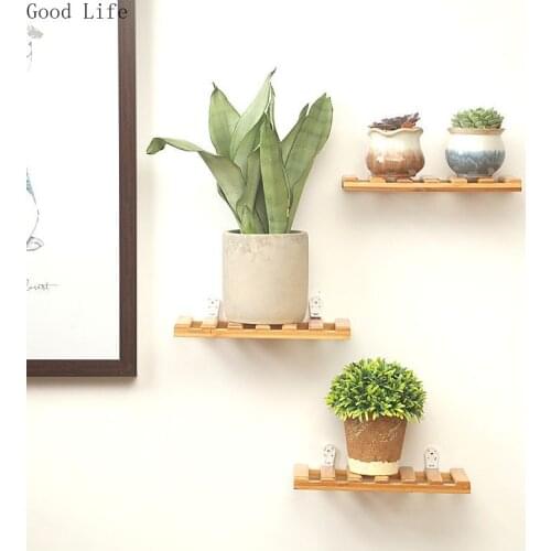 Bamboo Wall Rack For Potted Plants And Artwork Creative Solid Wood Decorative Shelf
