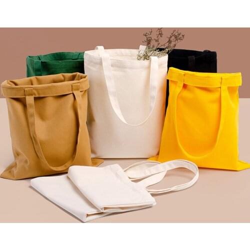 Eco-Friendly Shopping Bags Women Solid Canvas Bags Casual Tote Shoulder Bags For Girls Female Portable Handbags Shopping Bag