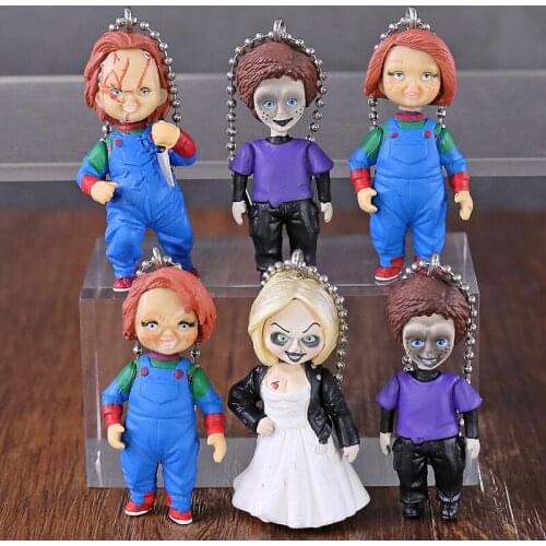 6pcs/set NECA Figure Horror Movie Childs Play Chucky Bride of Chucky & Son Doll Keyring Keychain Pendant Figure Model Gifts Toy