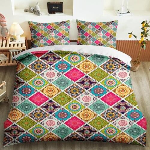 3D Print Boho Diamond Mandala Beding Set Custom Pillowcase Duvet Cover Set Bedroom Decor Bohemia Bed Set Queen King Single