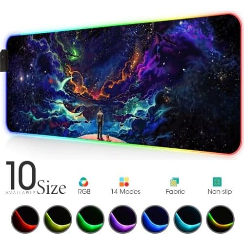 Space Psychedelic Rgb Rug Carpet Led Mouse Pad with Backlight Deco Gaming Accessories Gloway Setup Gamer Decoration Office Mat