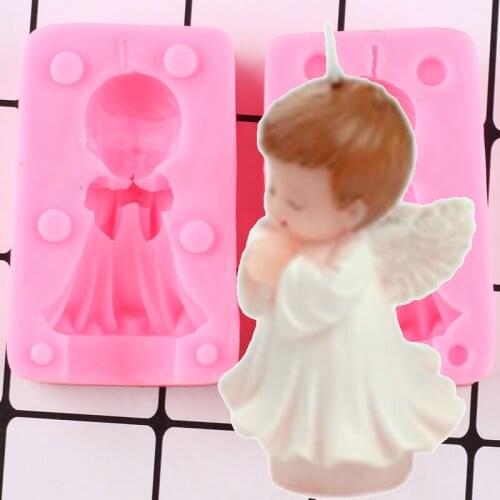 Angel Boy Silicone Mold Baby Birthday Fondant Cake Decorating Tools DIY Handmade Soap Mould Candle Resin Molds Chocolate Moulds