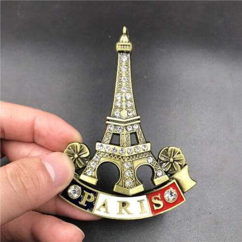 Metal high-end 3D stereo fridge magnets with delicate diamonds in France Eiffel Tower