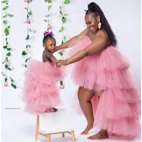 Sweet Pink Puffy Hi Low Tiered Ruffle Tulle Tutu Skirt Custom Made Birthday Party Photography Shoot Tulle Skirt Mother&Kids Wear