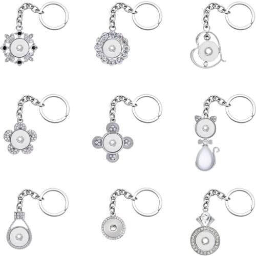 Fashion Flowers Cat Cross heart Crystal rhinestone snap key chains fit 18mm snap buttons DIY snap jewelry XL0020