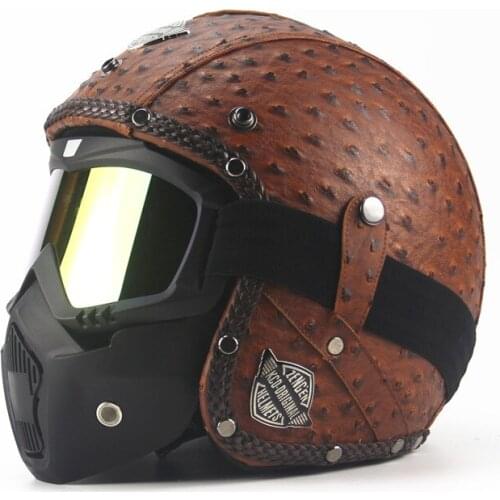Motorcycle Vintage Leather Helmet Men Woman Motorbike Scooter 3/4 Barbed Retro Helmets Moto Casco With Goggles