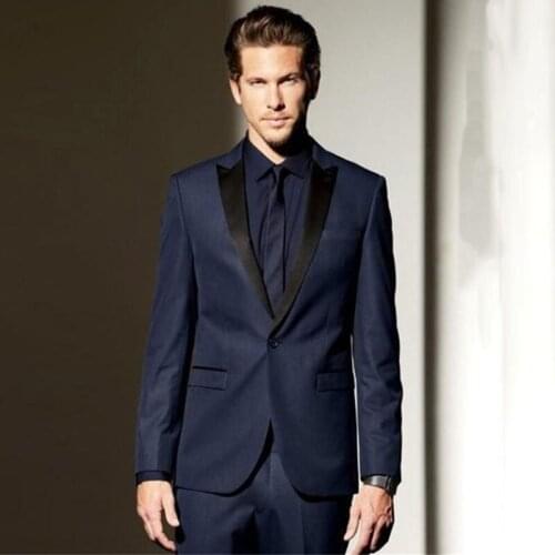 Black Peaked Lapel Navy Blue Men Suits for Wedding Men Suits with Pants 2Piece Terno Masculino Best Men Trajes Costume Homme