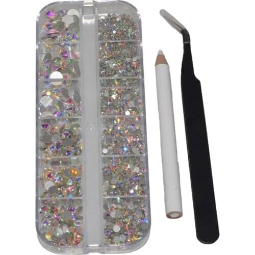 1 Box Multi Sizes Nail Art Rhinestone Gold Silver Clear Flat Bottom Mixed Shape DIY Nail Art 3D Decoration