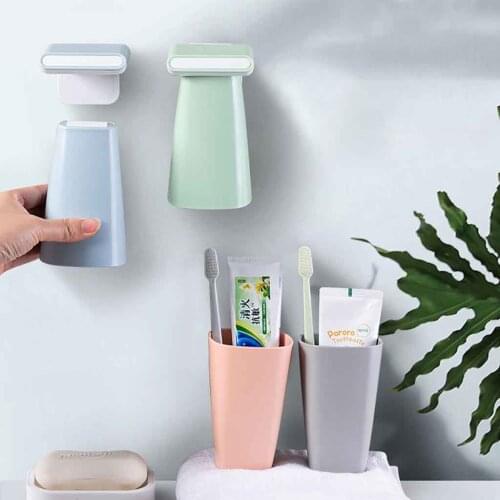 Wall-mounted Gargle Tools Organizer Mouthwash Cup Suction Toothbrush Cup Toothpaste Holder Household Bathroom Supplie Cup Holder