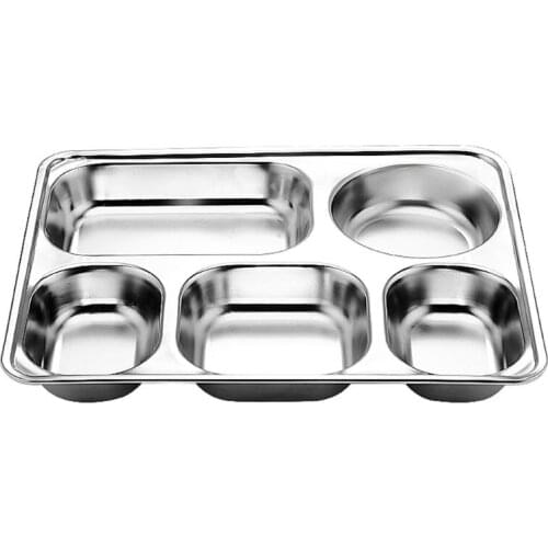 Stainless Steel Divided Dinner Tray Lunch Container Food Plate for School Canteen 3/5/4 Section