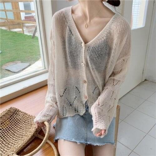 New Oversize Womens Sweaters Summer Vintage Cardigans Loose Thin Sweater Knitted New Women Cardigan Knit Button Loose