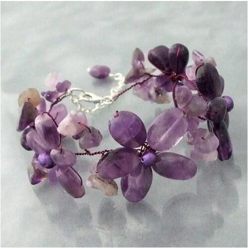 New Classic Luck Pearl Jewelry Purple Amethysts And Real Pearl Flower Garland Bracelet Handmade Fashion Women Jewelry