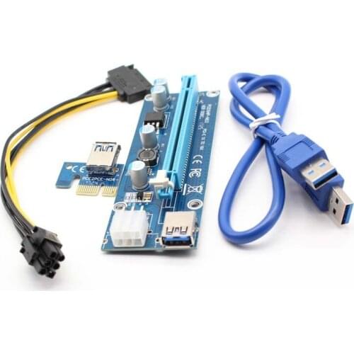 PCIe PCI Express Riser Adapter Card with USB 3.0 Extension Cable and SATA Power Cable for BTC Mining