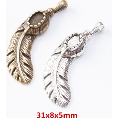35 pieces of retro metal zinc alloy feather pendant for DIY handmade jewelry necklace making 7236