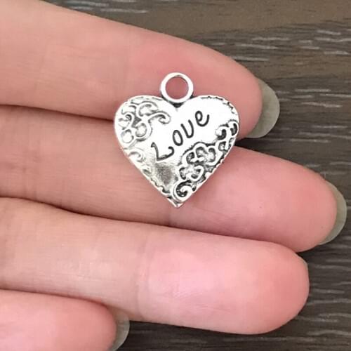 12PCS DIY Charm Valentine Love Heart Charm Zinc Alloy valentine Pendant Charm for Bracelet Necklace Earrings Jewelry Making